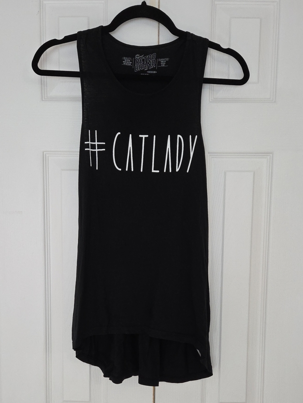 THE ORIGINAL RETRO BRAND #CATLADY GRAPHIC BLACK RACER BACK TANK MEDIUM MADE USA